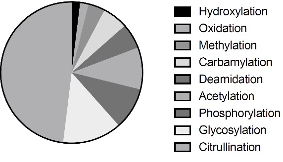 The post-translational modifications that are related to AAb recognition.